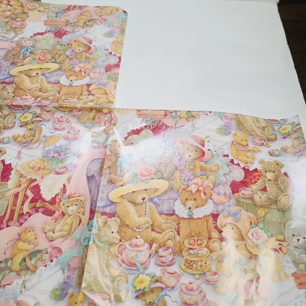 Vintage 90s 1995 Hallmark Cute Kawaii Teddy Bear Wrapping Paper set of 2